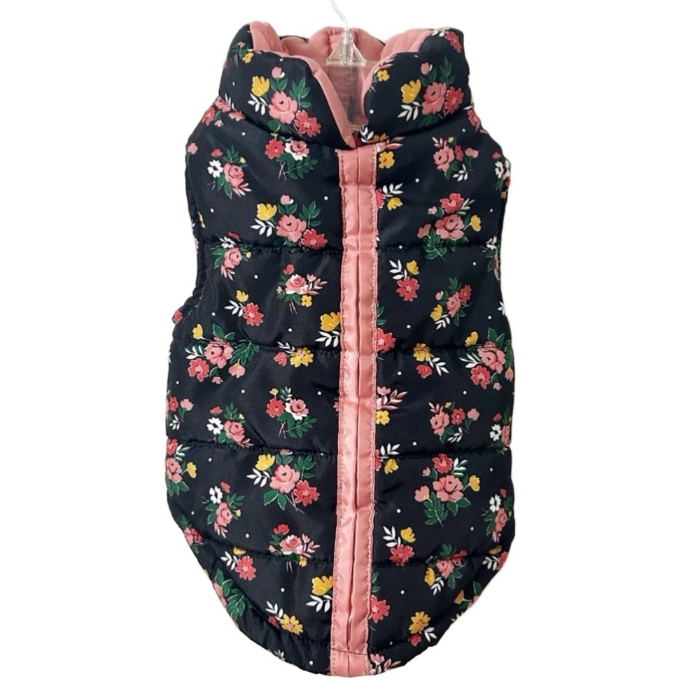 Play On Dog Bomber Puffer Jacket Vest Reversible Reflective Velcro Closure Leash